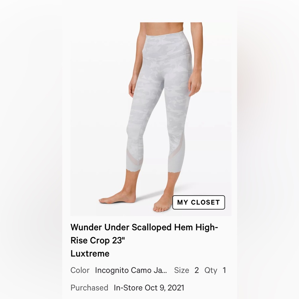 Only worn twice, Lululemon Wunder Under Scalloped Hem High-Rise Crop 23" size 2